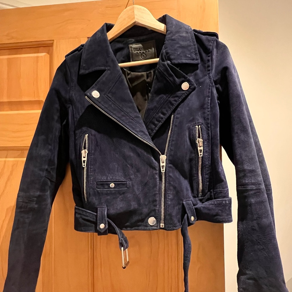 BLANKNYC navy blue structures suede moto jacket size S